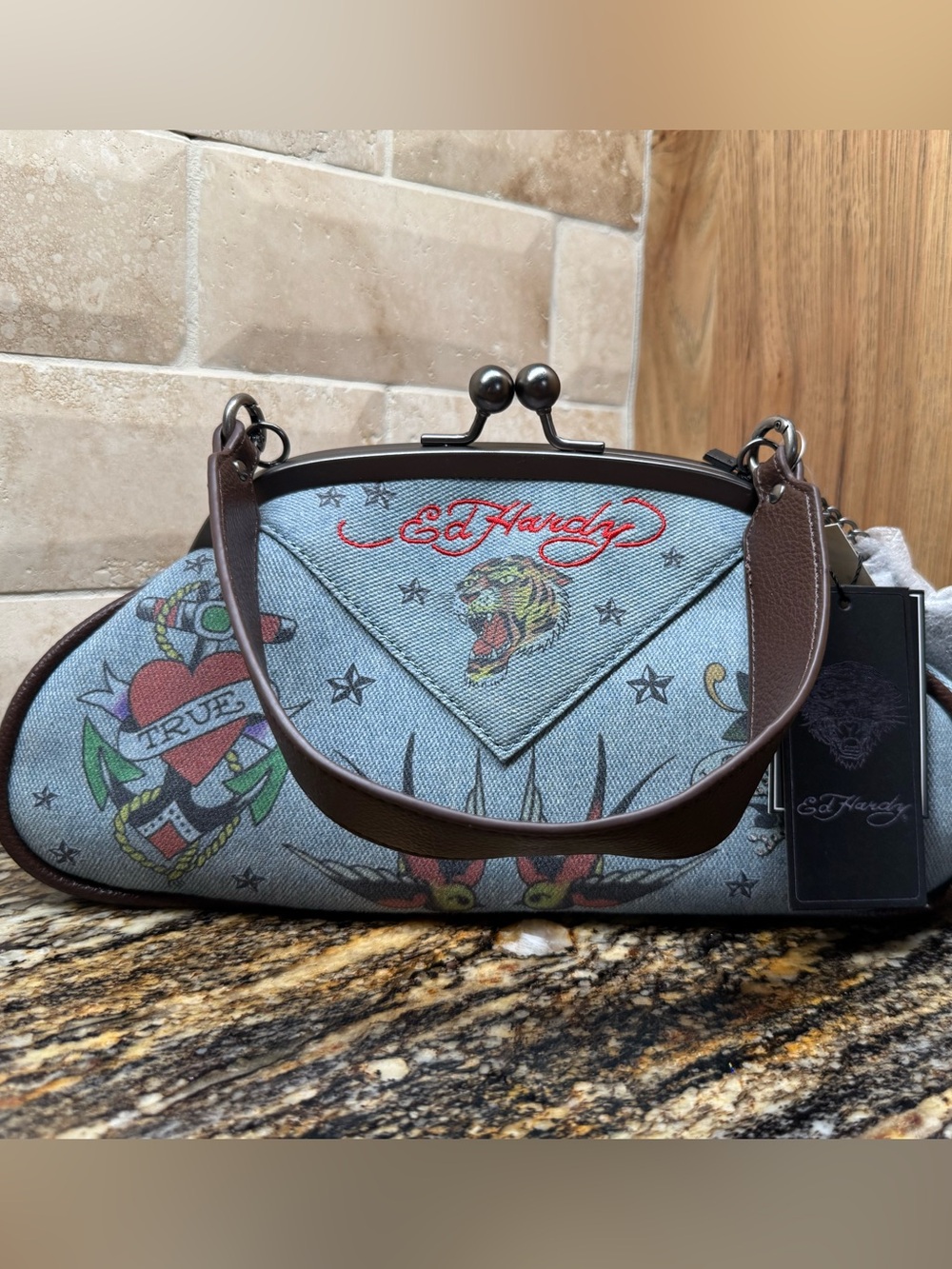Ed Hardy Light Blue Denim Clutch - Picture 3 of 7